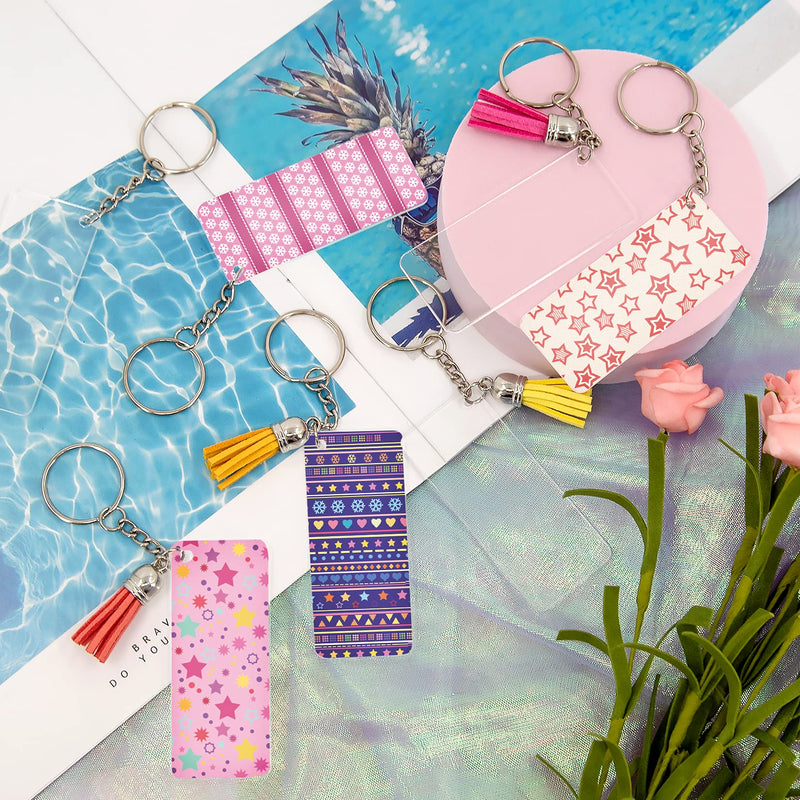 Duufin 120 Pcs Acrylic Keychain Blanks Tassel Charms Set Including 30 Pcs Rectangle Clear Acrylic Ornaments Blank (3 x 7cm) 30 Pcs Key Rings with Chain 30 Pcs Keychain Tassels and 30 Pcs Jump Rings - NewNest Australia