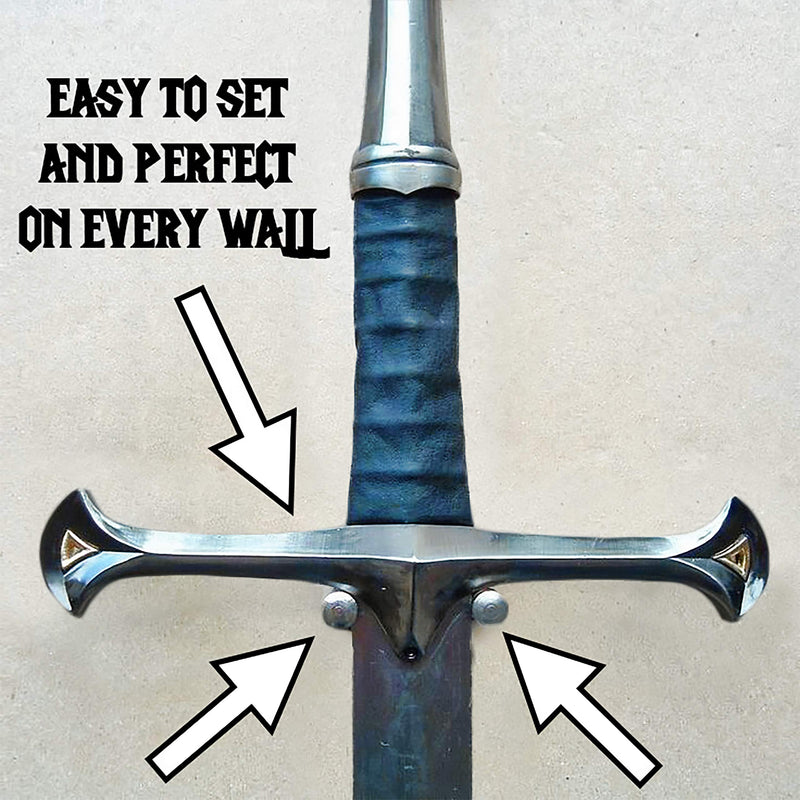 Mythrojan Metal Single Sword Vertical Wall Mount Universal Sword Holder Wall Display Silver (Set of 2) - NewNest Australia