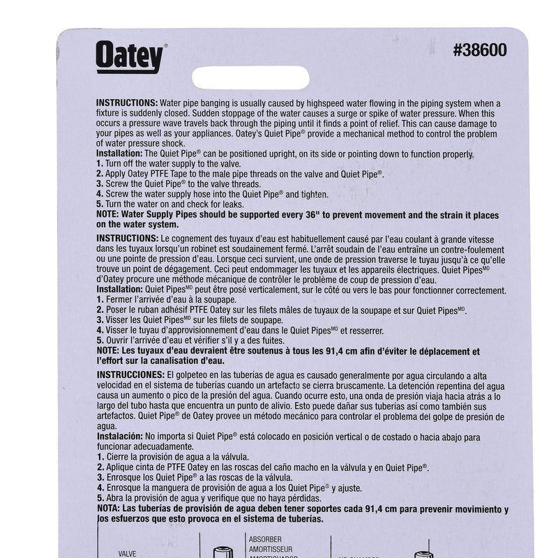 OATEY Quiet Pipes 38600 Line Shock Absorber, 250 deg F, 200 Psi, copper Quiet Pipes Line Shock Absorber - NewNest Australia