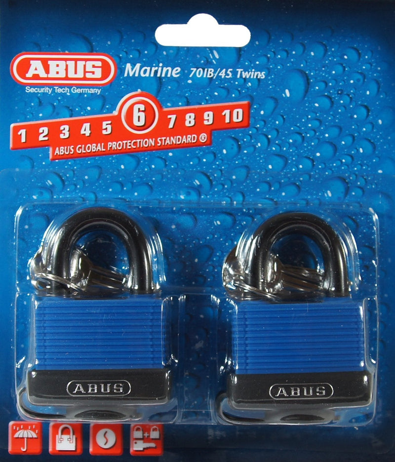 ABUS 70IB/45 KA Solid Brass Weatherproof Padlock Keyed Alike, Blue, Pack of KA x 2 - NewNest Australia