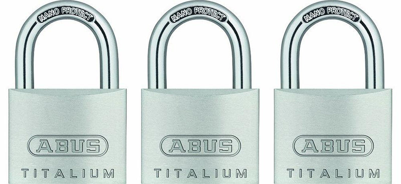 ABUS 64TI/40 Titalium Aluminum Alloy Padlock, Keyed Alike with Nano Protect Steel Shackle, Pack of 3 - NewNest Australia