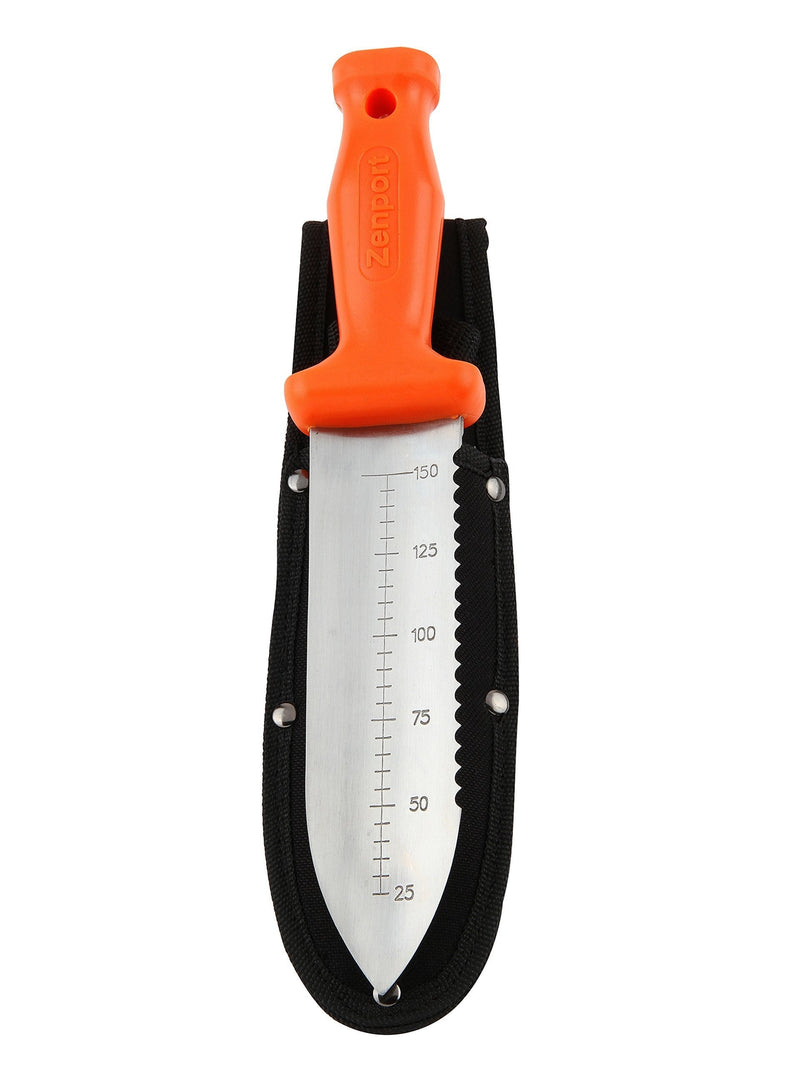 Zenport K246 Deluxe ZenBori Soil Knife with Sheath, 6-Inch Stainless Steel Serrated Blade and Depth Measurement Markings, Orange Handle - NewNest Australia