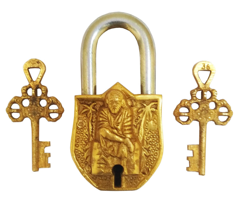 Purpledip Handmade Brass Padlock Lock Shirdi Saibaba (10012) - NewNest Australia