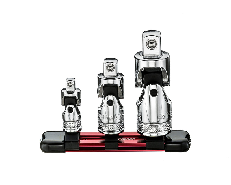 ARES 70197 - 3-Piece Universal Joint Socket Set - Includes 1/4-Inch, 3/8-Inch, and 1/2-Inch Drive U-Joints - Storage Rail Included - NewNest Australia