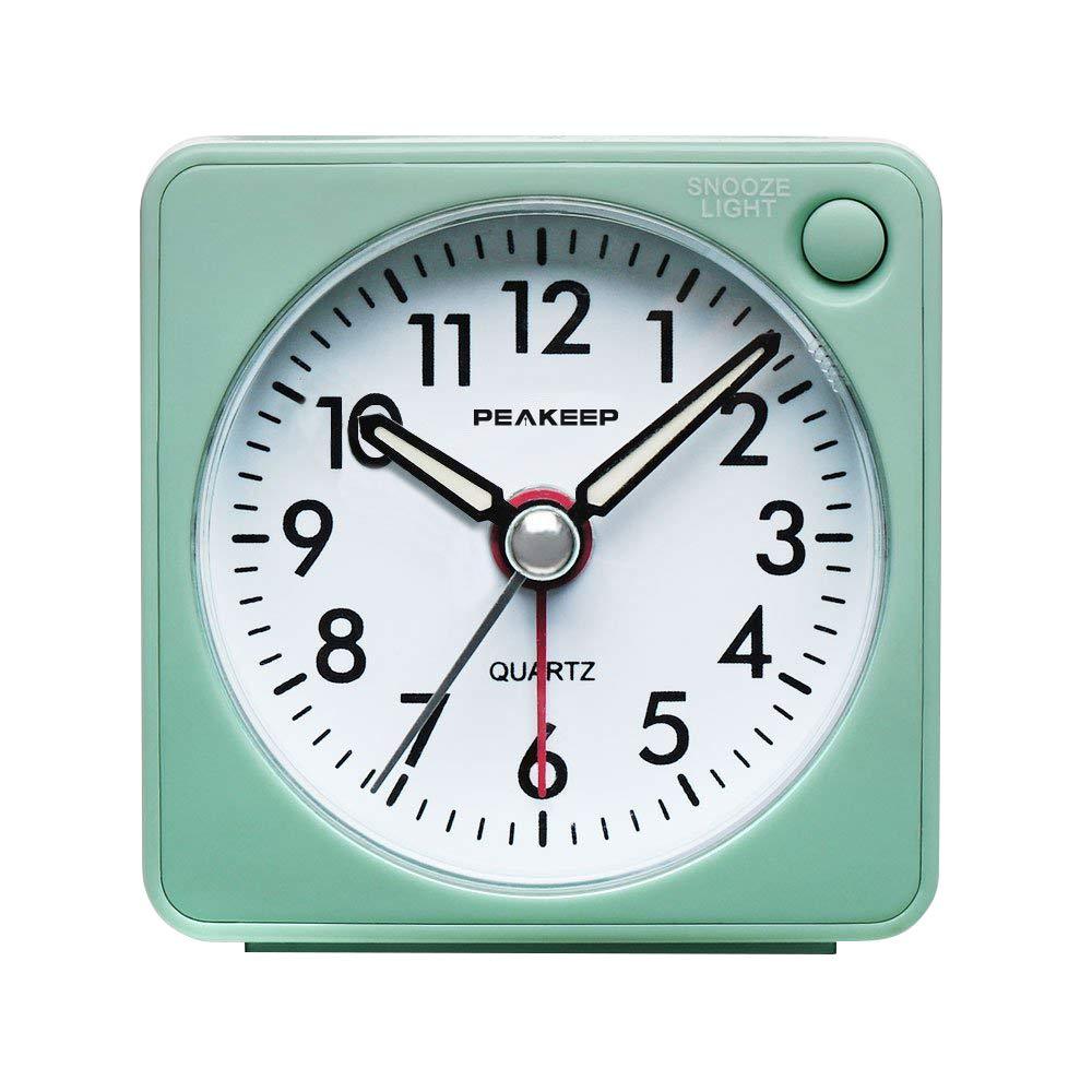 NewNest Australia - Peakeep Ultra Small, Battery Travel Alarm Clock with Snooze and Light, Silent with No Ticking Analog Quartz (Aquamarine) Aquamarine