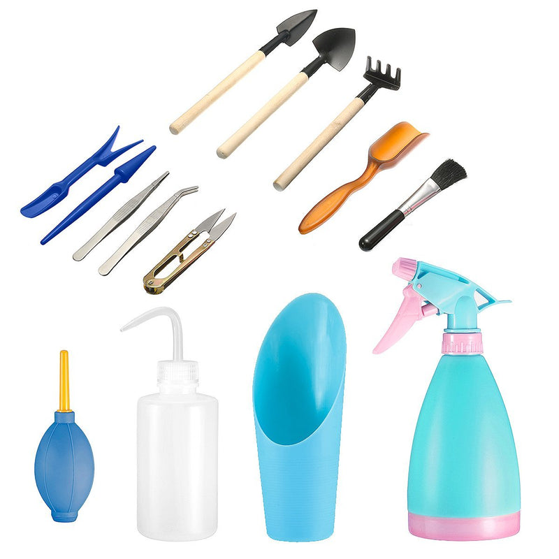 14 Pieces Succulent Plants Tools, Mini Garden Hand Tools Miniature Fairy Garden Tools Kit Bonsai Tools Planting Set with Scissors, Mini Rake, Shovel, Transplanting Tool Watering Can etc - NewNest Australia