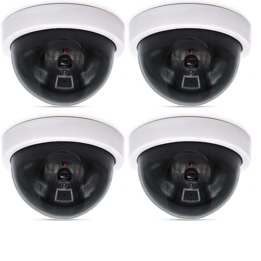 WALI Dummy Fake Security CCTV Dome Camera with Flashing Red LED Light with Security Alert Sticker Decals (SDW-4), 4 Packs, White - NewNest Australia