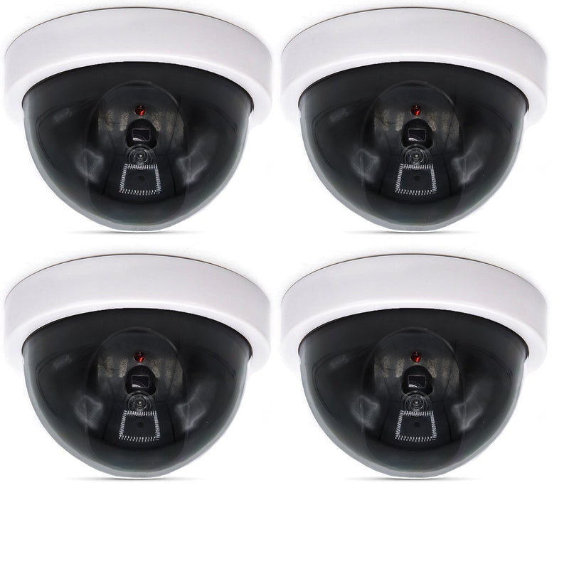 WALI Dummy Fake Security CCTV Dome Camera with Flashing Red LED Light with Security Alert Sticker Decals (SDW-4), 4 Packs, White - NewNest Australia