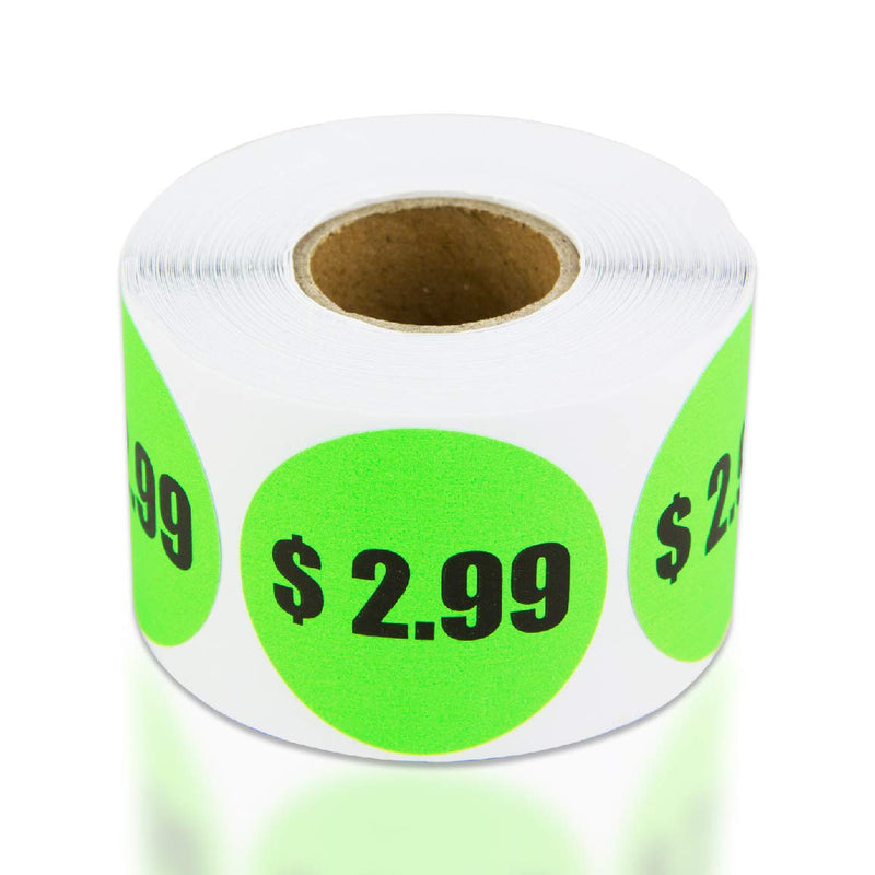 $2.99 Preprinted Price Stickers - 1.5 Inch Circle Round Stickers in Fluorescent Neon Green for Retail Store, Garage Sale, Yard Sale, Flea Market Pricing Stickers Labels and More - 300 Labels per Roll 2.99 1 Roll - NewNest Australia