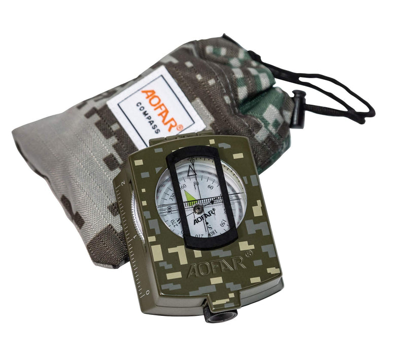 AOFAR Military Compass,AF-4580 Lensatic Sighting, Waterproof and Shakeproof with Map Measurer Distance Calculator, Pouch for Camping, Hiking Camouflage - NewNest Australia