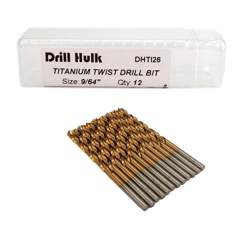 Pack of 12, 9/64-Inch Titanium Nitride Coated Drill Bit, High Speed Steel, Jobber Length, for Metal, Plastic, Wood - NewNest Australia