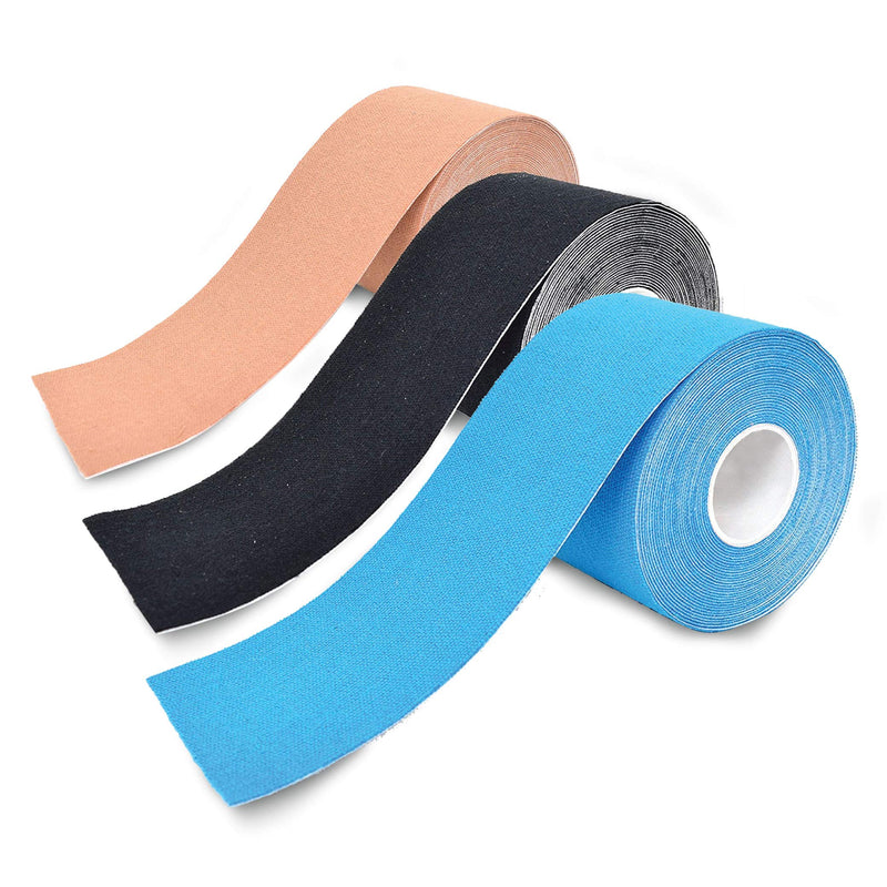 3-Pack Kinesiology Tape Pro Athletic Sports. Knee, Ankle, Muscle, Kinetic Sport Dynamic, Physical Therapy. Strong-Rock Breathable h2o Resist Cotton.Roll,Uncut,2in x 16.4ft.Bulk k Multi-Coloured - NewNest Australia