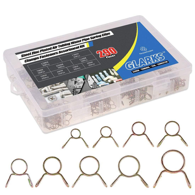 Glarks 290Pcs Fuel Line Hose Water Pipe Air Tubing Spring Clips Clamps Assortment Kit - Size 5-13MM - NewNest Australia