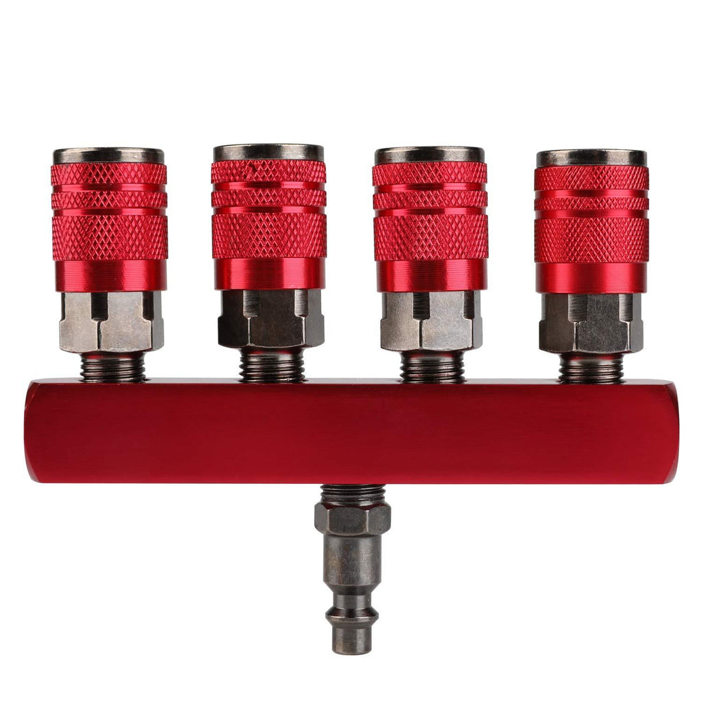 Hromee 4-Way Straight Air Manifold 5 Ports Aluminum Industrial Pneumatic Air Compressor Quick Connect Socket In Line Type Air Hose Splitter with 4 Couplers and 1/4" Male NPT Plug I/M 4-Way - NewNest Australia