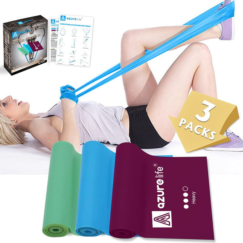 A AZURELIFE Resistance Bands, Professional Non-Latex Elastic Exercise Bands, 5 ft. Long Stretch Bands for PT, Yoga, Pilates, Rehab, at-Home or The Gym Workouts Assorted - NewNest Australia
