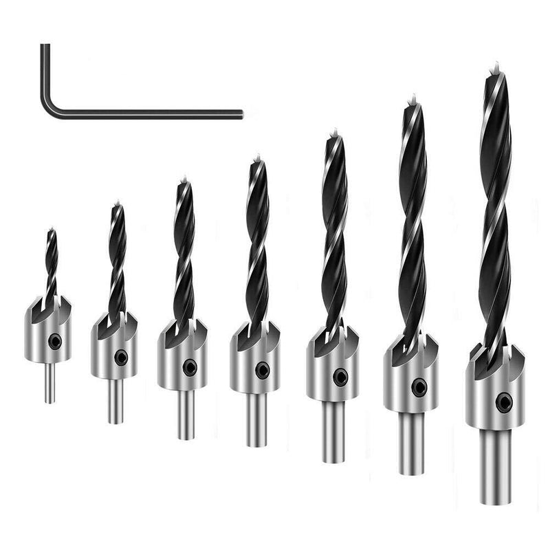 COMOWARE Countersink Drill Bits Set- 7Pcs Counter Sink Bit for Wood High Speed Steel, Woodworking Carpentry Reamer With 1 Free Hex Key Wrench 7pc/1pc - NewNest Australia