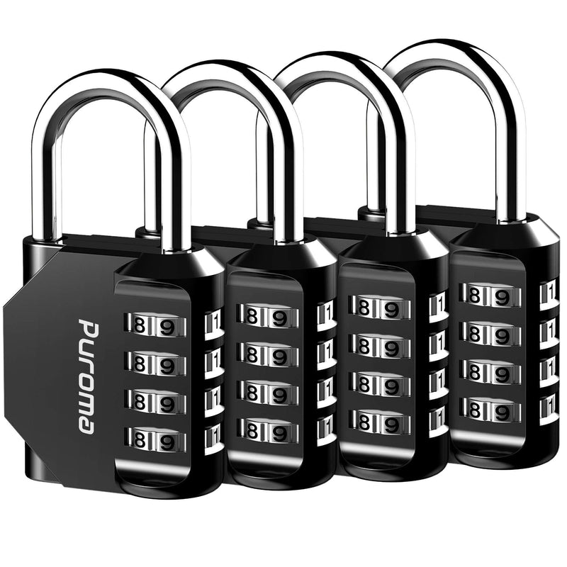 Puroma 4 Pack Combination Lock 4 Digit Outdoors Padlock for School Gym Locker, Sports Locker, Fence, Toolbox, Case, Hasp Storage (Black) Black - NewNest Australia