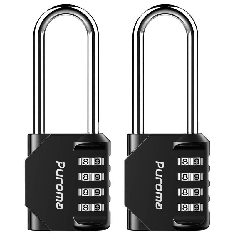 Puroma 2 Pack 2.6 Inch Long Shackle Combination Lock 4 Digit Outdoor Waterproof Padlock for School Gym Locker, Sports Locker, Fence, Gate, Toolbox, Case, Hasp Storage (Black) Black - NewNest Australia