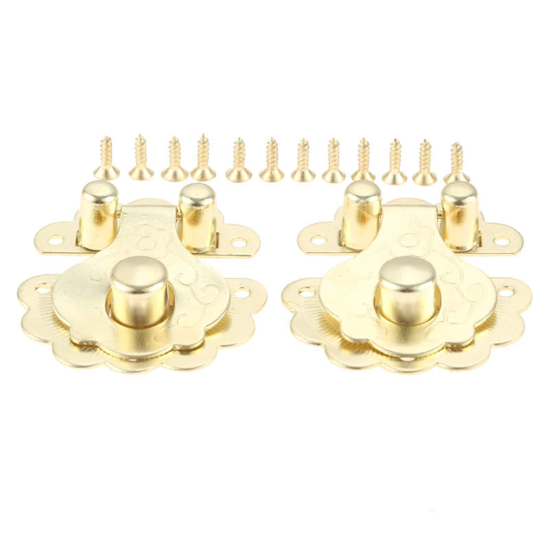 2 Pcs Box Latch Clasps with 12 Screws Flower Shape Cabinet Hasp for Jewelry Wooden Box Case Decorative Hasp Latch Buckle, Gold - NewNest Australia