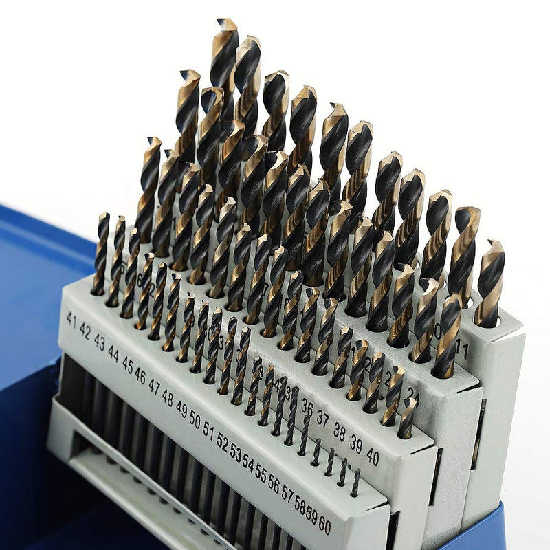COMOWARE Number Size Drill Bit Set 60pcs- Jobber Length Drill Bits, Wire Gauge 1 to 60, Black and Gold Finish, 135° Split Point, High Speed Steel with Metal Indexed Storage Case - NewNest Australia