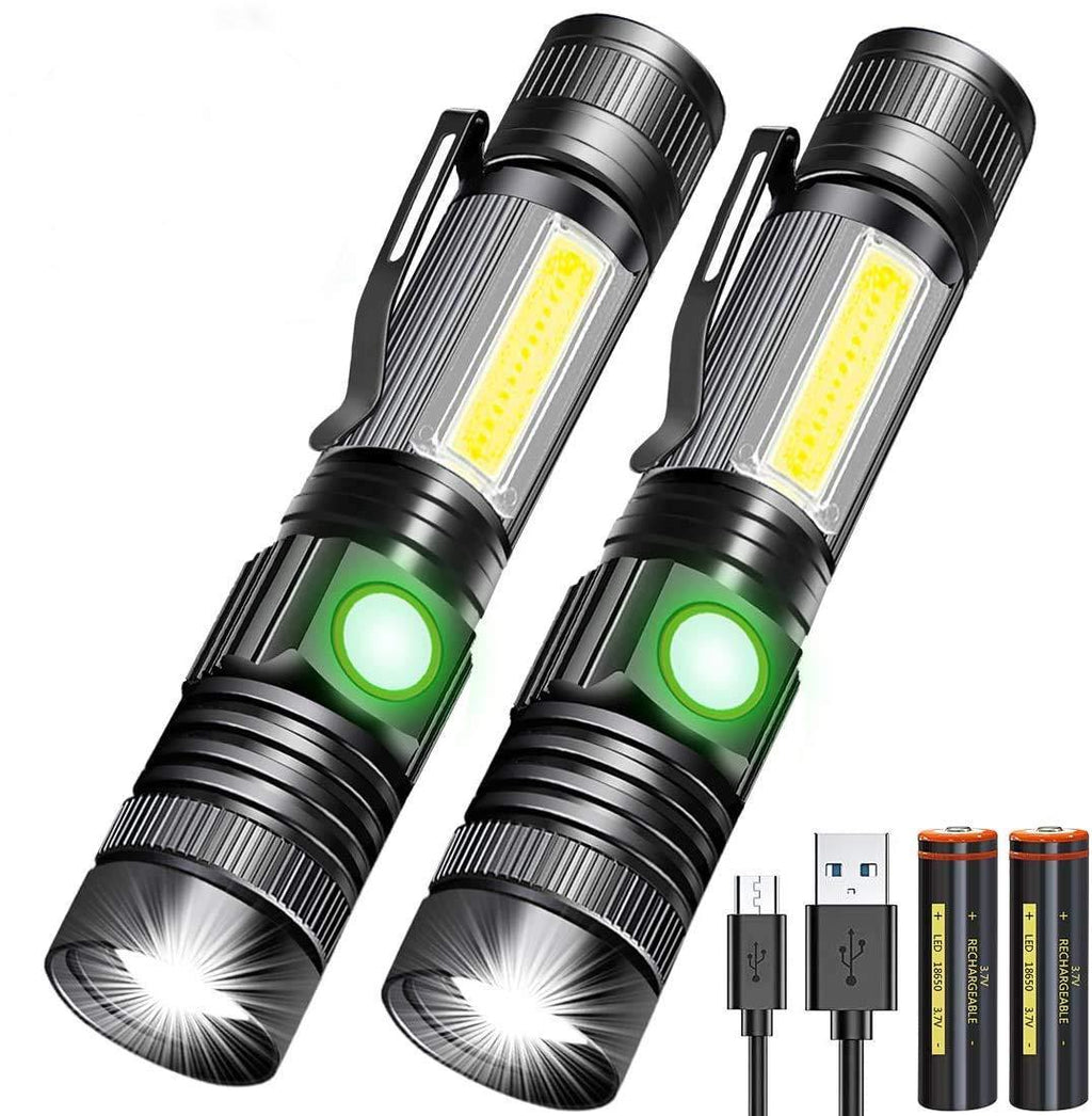 Rechargebale Flashlight, Magnetic Pocket Flashlight with Clip(included Battery), Super Bright COB Work Light LED Torch, Zoomable, Water Resistant, 4 Modes for Camping Hiking 2 Pack - NewNest Australia
