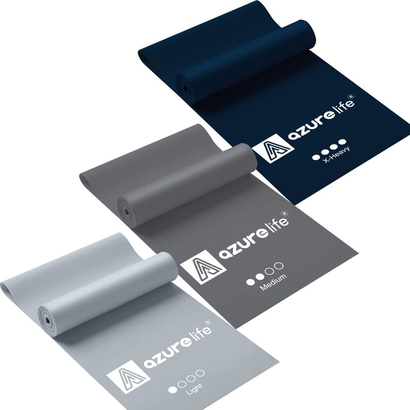 A AZURELIFE Resistance Bands Set, Professional Non-Latex Elastic Exercise Bands, 5 ft. Long Stretch Bands for Physical Therapy, Yoga, Pilates, Rehab, at-Home or The Gym Workouts, Strength Training Gray - NewNest Australia