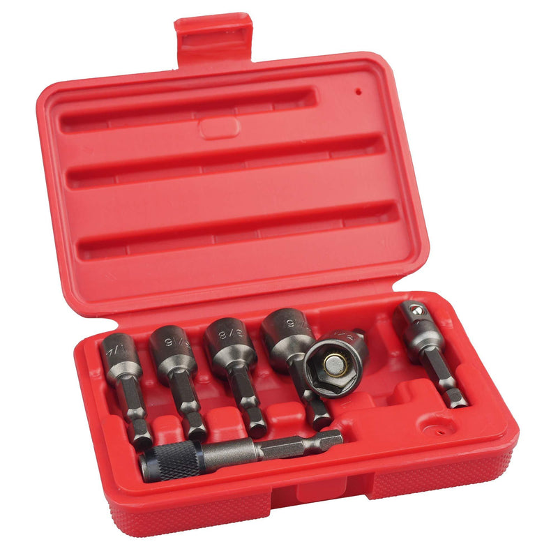 KAIFNT K453 Magnetic Power Nut Driver Bit Set with Socket Adapter and Extension, Quick-Change 1/4-Inch Hex Shank, SAE, 7-Piece SAE, 2-inch - NewNest Australia