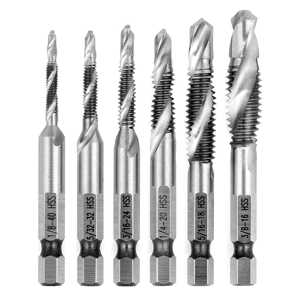 COMOWARE Combination Drill and Tap Bit Set - Deburr Countersink Drill Bit, HSS 4241 with 1/4” Hex Shank, 1/8”- 3/8”, 6pcs 6 Pcs - NewNest Australia