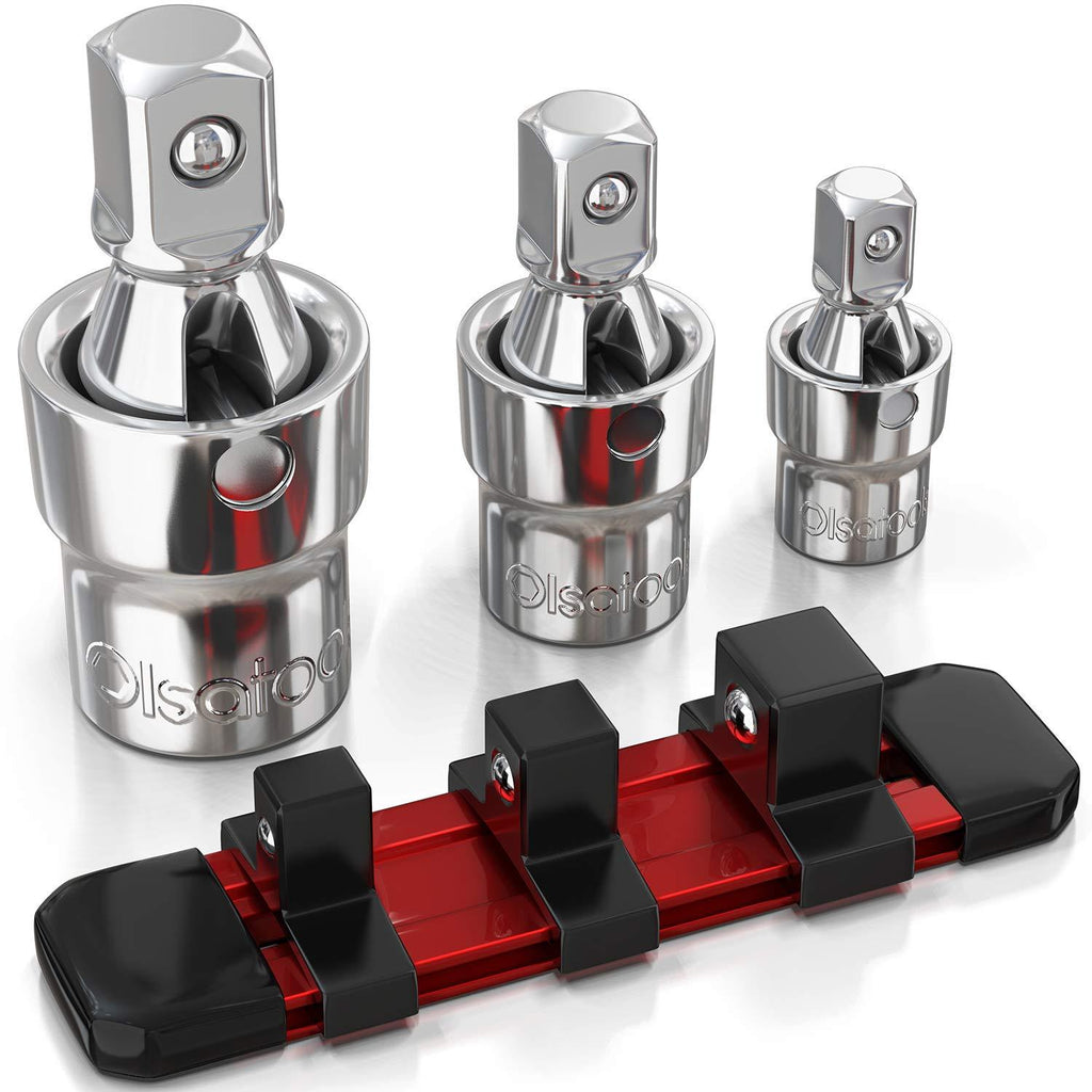 Olsa Tools 3 Pc. Universal Joint Set | 1/2-Inch, 3/8-Inch & 1/4-Inch Drive | Ball Socket Set | Swivel Socket Set | U-Joint Socket Set | Angle Socket | With Aluminum Rail | Professional Grade 1/4, 3/8 & 1/2" Drive Grey - NewNest Australia