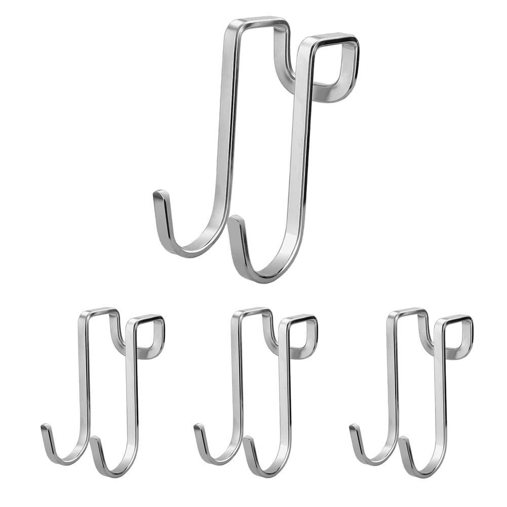 NewNest Australia - 4 Pack Over Cabinet Drawer Double Hooks, Heavy Duty Stainless Steel Multiple Use Narrow Door Hook for Kitchen, Bathroom, Drawer, Wardrobe Door, Cabinet Door to Hang Bags, Towels, Coat More