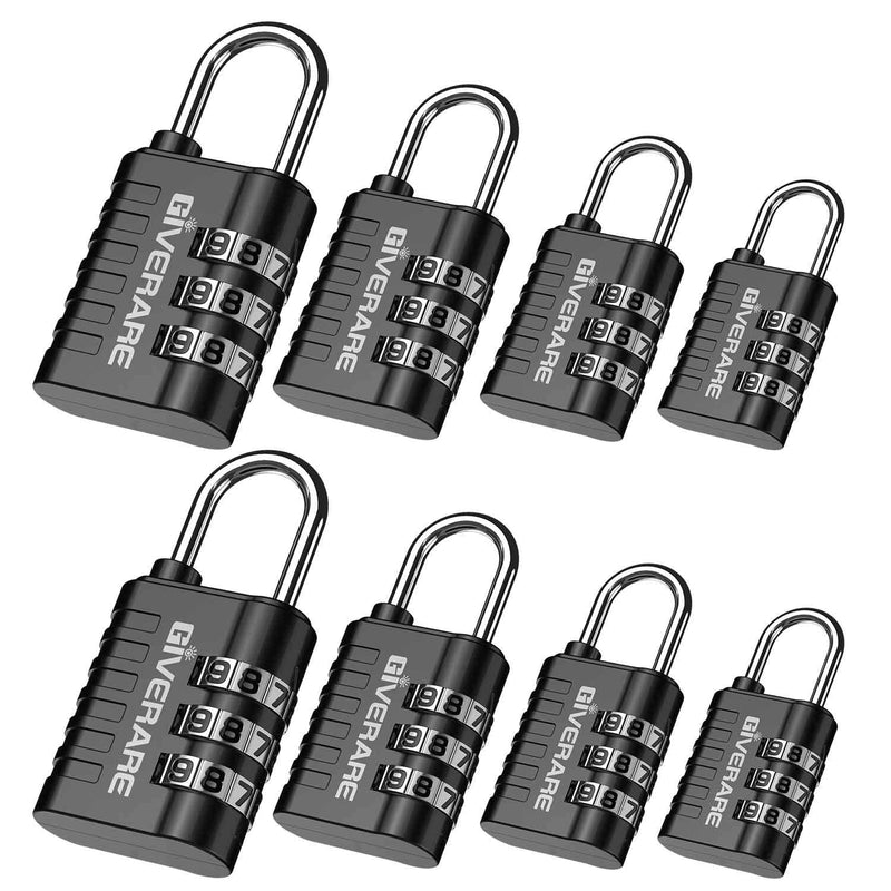 GIVERARE 8 Pack Combination Lock, 3-Digit Padlock Keyless, Resettable Luggage Locks for Backpack, Gym & School & Employee Locker, Weatherproof Travel Lock for Fence, Backyard Gate, Hasp, Case-Black Black - NewNest Australia