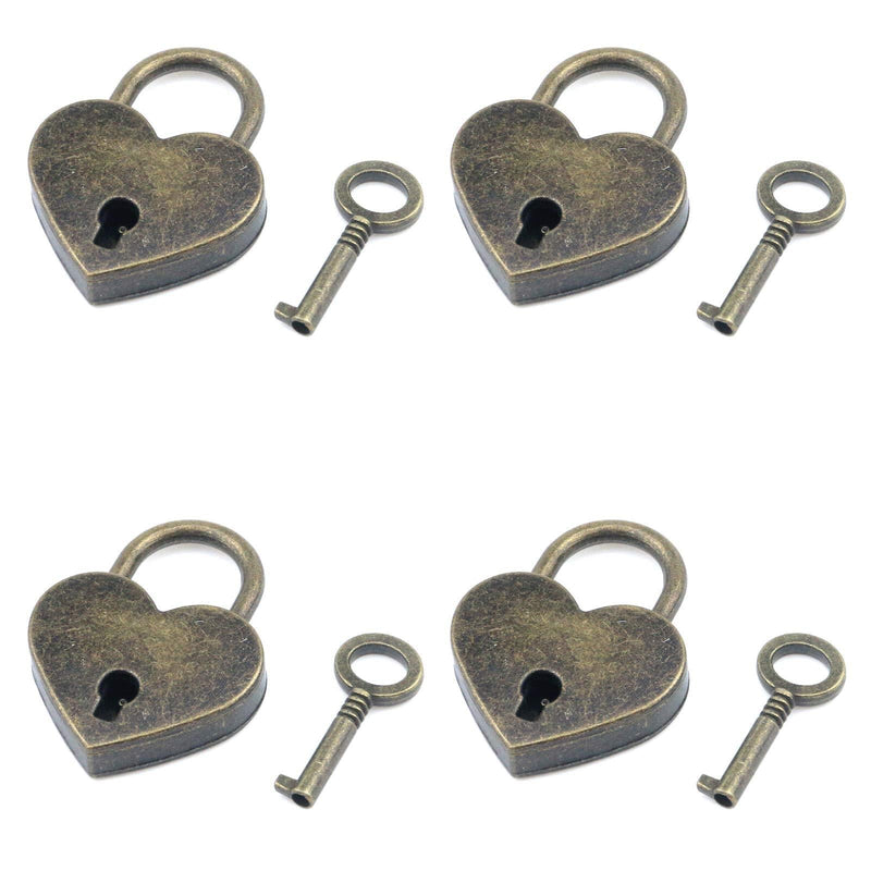 T Tulead 4PCS Vintage Padlock Bronze Heart-Shaped Locks 39x30mm Mini Locks with Keys for Notebook Box Cabinet Bronze,39x30mm - NewNest Australia