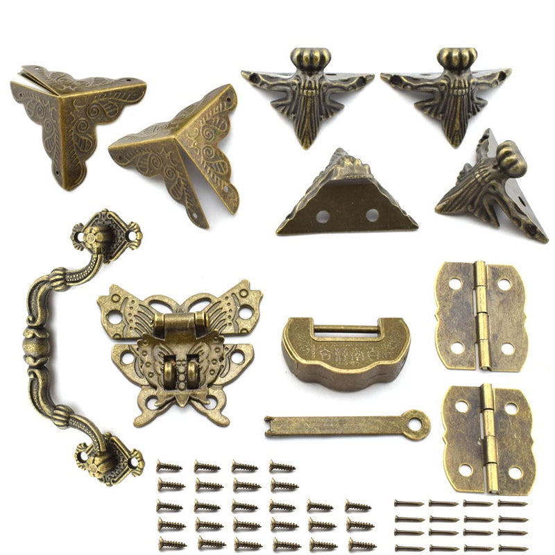 SDTC Tech 13-Pack Retro Jewelry Box Hardware Kit Includes Hasp Latch Padlock Hinges Corner Protectors Pull Handle and Supporting Feet, Bronze Tone - NewNest Australia