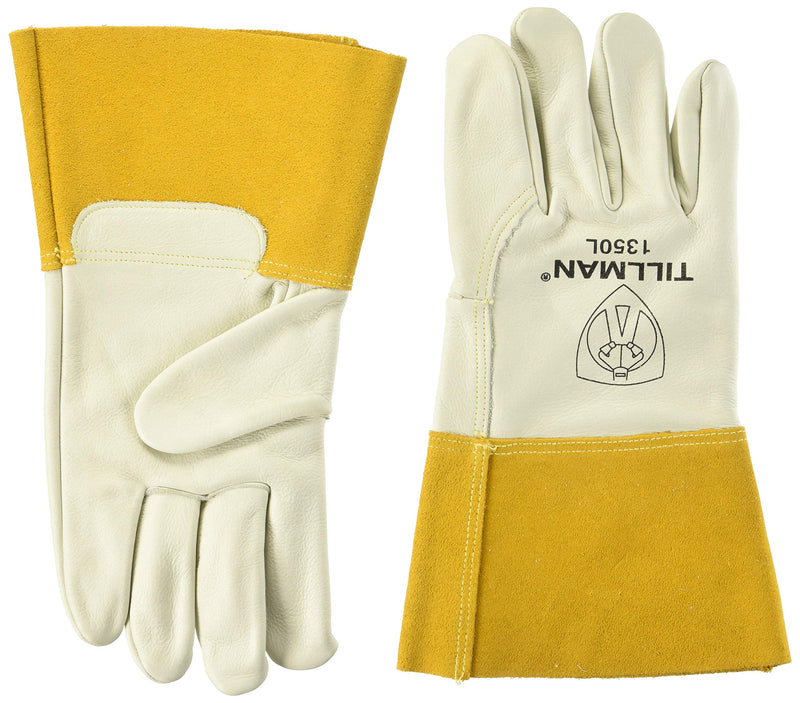John Tillman and Co Tillman Large 12" Pearl and Gold Heavy Duty Top Grain Cowhide Unlined MIGTIG Welders Gloves with 4" Cuff and Kevlar Thread Locking Stitch (Carded), Pearl/tan - NewNest Australia