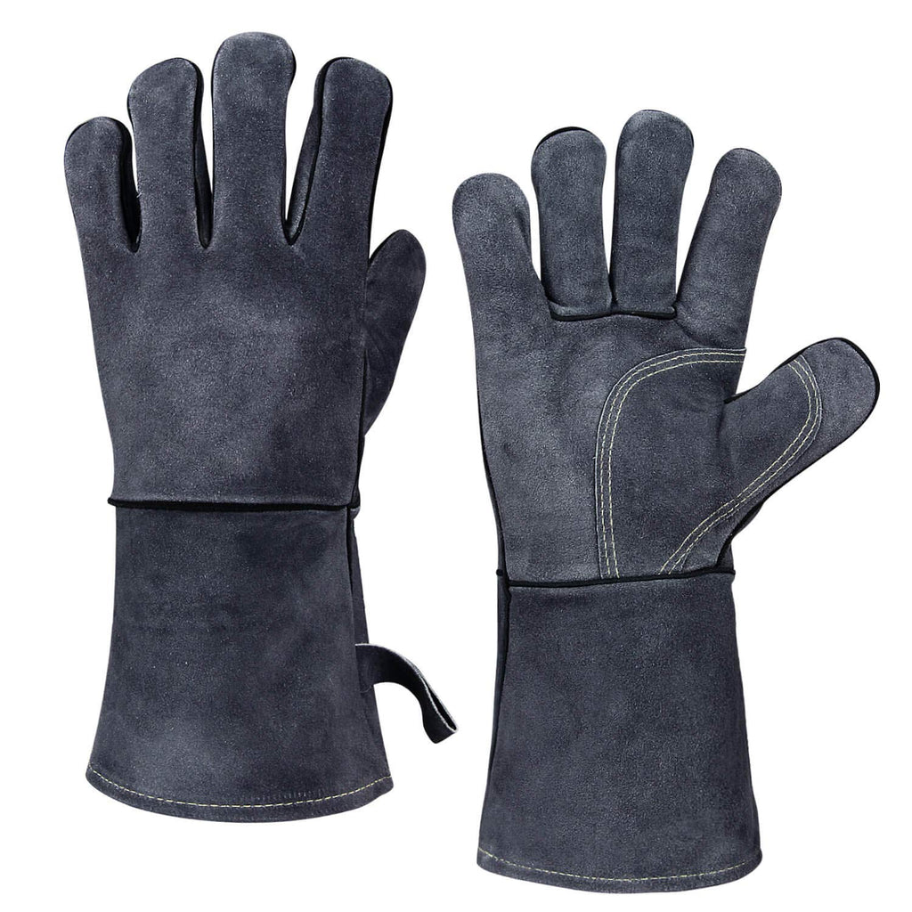 932°F Heat Resistant Leather Forge Welding Gloves Grill BBQ Glove for Tig Welder/Grilling/Barbecue/Oven/Fireplace/Wood Stove - Long Sleeve and Insulated Lining for Men and Women (Gray,14-inch) Gray(14-inch) - NewNest Australia