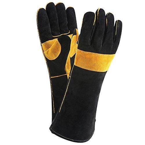 JDYYICZ Welding Gloves Double Layered Heat Resistant Lined Leather with Velvet, Black - 16 Inch for Mig, Tig Welders, BBQ, Gardening, Camping, Stove, Fireplace - NewNest Australia