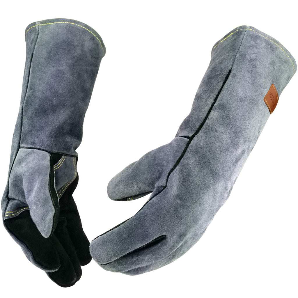 WZQH 16 Inches,932℉,Leather Forge Welding Gloves, with Kevlar Stitching Heat/Fire Resistant,Mitts for BBQ,Oven,Grill,Fireplace,Tig,Mig,Baking,Furnace,Stove,Pot Holder,Animal Handling Glove.Black-Gray - NewNest Australia