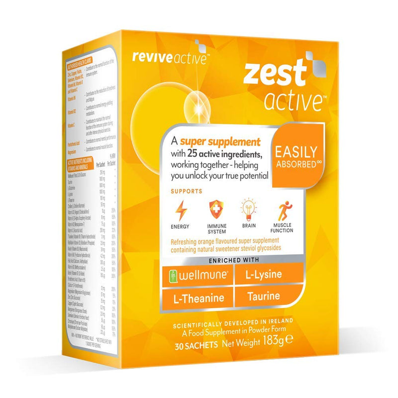 Zest Active Super Supplement by Revive Active | 25 Active Ingredients in One Daily Sachet | 30 Day Multivitamin Supply | Supports Energy, Immune System, Brain & Muscle Function - NewNest Australia