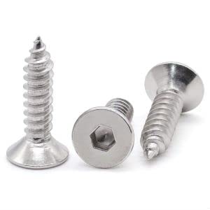 Glvaner (60 pcs) M4 x 20mm Flat Head Socket Cap Self Tapping Screws Wood Screws 304 Stainless Steel 18-8 Full Thread Coverage Sheet Metal Screw 60