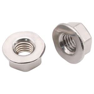 (50 PCS) M6-1.0 Hexagon Flange Nuts with Non-Serrated Flange Washer Head, 304 Stainless Steel, Hex Drive, Full Thread 50