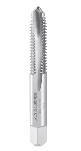 Accusize Industrial Tools Spiral Point Tap, 3/8-16NC, SPT-3/8-16x5 | 5 Pcs HSS, ANSI Standard, Fully Ground, 3 Flute, Plug Style