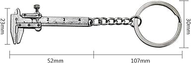 Silver Fashion Mini Vernier Caliper Keychain Zinc Alloy 3D Movable Precision Miniature Pocket Vernier Caliper Keyring, Car Keychain, Calipers Dimensional Measurement