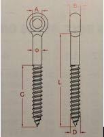 US STAINLESS 20 Pieces Stainless Steel 316 1/4" x 2" (6mm x 55mm) Lag Screw Eye Bolt Marine Grade for 1/8" Wire Rope