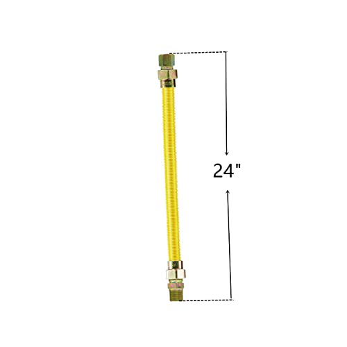 EZ-Fluid 24" Tankless Water Heater Full Port Gas Flex Line,Yellow Epoxy Coated 3/4"MIP x 3/4"FIP (1"OD) Full Flow,High Btu,Flexible Gas Connector Hose Supply For Commercial,Residential (1 1 24 Inch