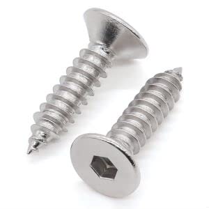 Glvaner (60 pcs) M4 x 20mm Flat Head Socket Cap Self Tapping Screws Wood Screws 304 Stainless Steel 18-8 Full Thread Coverage Sheet Metal Screw 60