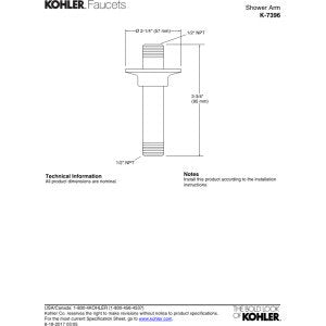 KOHLER 7396-TT 3" Straight Ceiling-Mount Showerarm and Flange, Titanium Vibrant Titanium