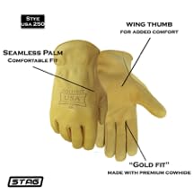 Leather Work Gloves MADE IN USA 250 Work Gloves Men Seamless Cowhide Leather Glove Gardeing Ranch Construction Large