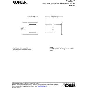 Kohler K-98348-BN Awaken Adjustable Wall Bracket, Vibrant Brushed Nickel,Chrome