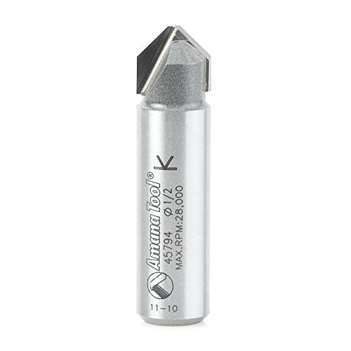 Amana Tool - 45794 Carbide Tipped Double Edge Folding V-Groove 90 Deg x 0.090" Tip Wid 3/8 CH x 1/2 D x 1/2 Inch
