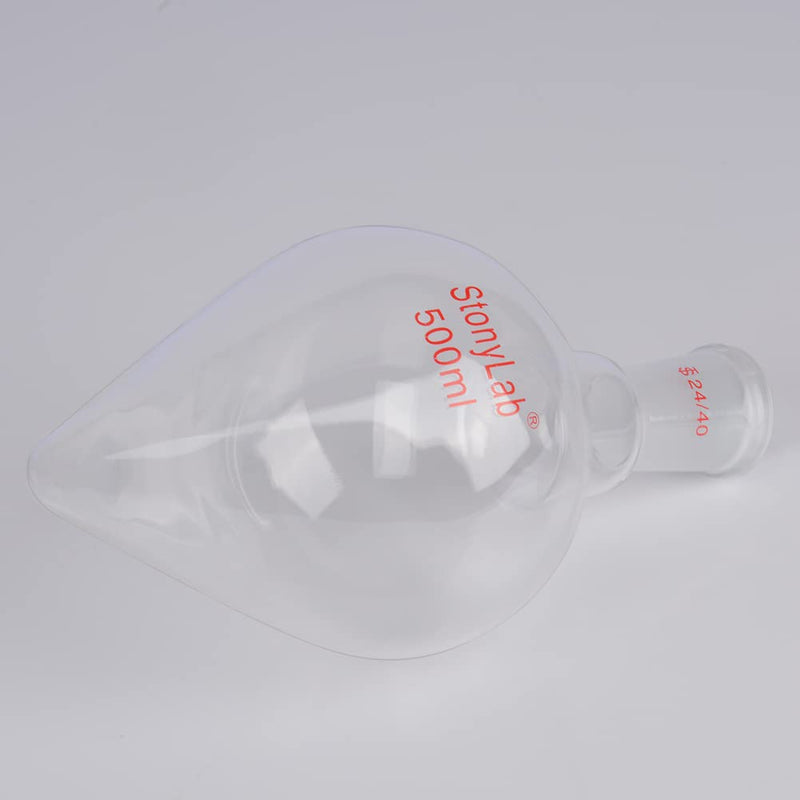 stonylab Recovery Flask Heavy Wall Single Neck Borosilicate Glass with 24/40 Standard Taper Outer Joint Pear Shaped, 500 ml